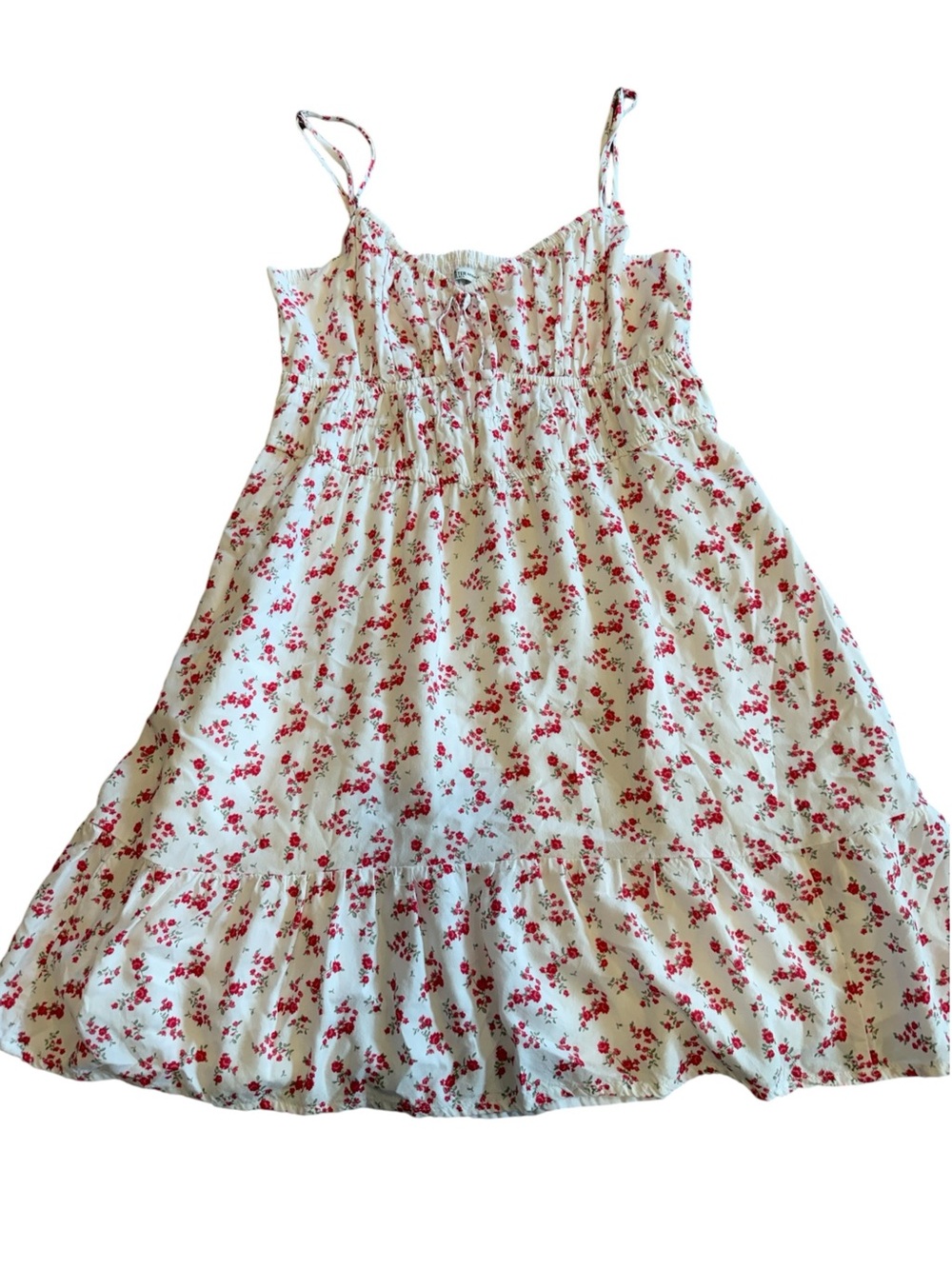 Hollister White Spaghetti-Strap Nightgown with Red Floral Print